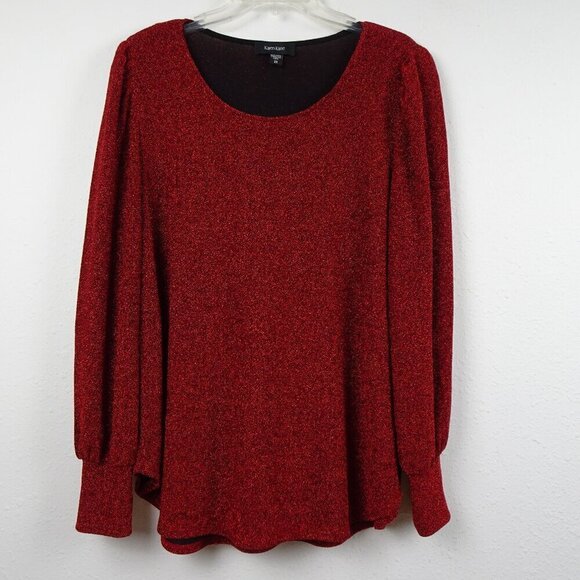 Karen Kane Sparkle Top Women's Plus Size 2X Red Holiday Long Sleeve Made in USA - Picture 1 of 10